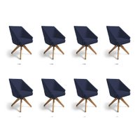 Kit 8 Poltronas Giratórias Alana Suede Base de Madeira - Pallazio Cor:Azul Marinho