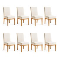 Kit 8 Cadeiras de Jantar Brisa Suede Base de Madeira - Pallazio Cor:Bege