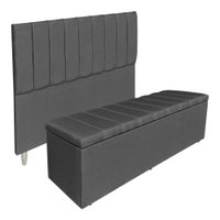 Kit Cabeceira e Calçadeira Recamier Baú Queen 1,60m Holanda Suede Grafite - Pallazio