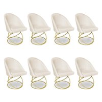 Kit 08 Cadeiras Poltrona de Jantar Bela Suede Bege Base Metálica Luxo Dourado - Pallazio