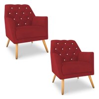 Kit 2 Poltronas Velvet Strass Veludo Pés de Madeira Vermelho - Pallazio