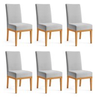 Kit 6 Cadeiras de Jantar Brisa Suede Base de Madeira - Pallazio Cor:Cinza
