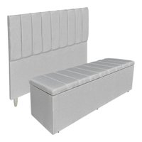 Kit Cabeceira e Calçadeira Recamier Baú Queen 1,60m Holanda Linho Cinza - Pallazio