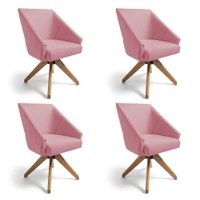 Kit 4 Poltronas Giratórias Alana Veludo Base de Madeira - Pallazio Cor:Rosê