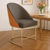 Cadeira Poltrona de Jantar Bela Corano Nozes e Linho Grafite Base Metálica Industrial Dourado - Pallazio
