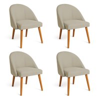 Kit 04 Cadeiras Poltrona de Jantar Luna Suede Capuccino Pés Palito Castanho - Pallazio