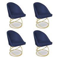 Kit 04 Cadeiras Poltrona de Jantar Bela Suede Azul Marinho Base Metálica Luxo Dourado - Pallazio
