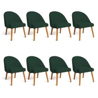 Kit 08 Cadeiras Poltrona de Jantar Luna Suede Verde Pés Palito Castanho - Pallazio