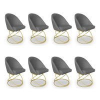 Kit 08 Cadeiras Poltrona de Jantar Bela Linho Grafite Base Metálica Luxo Dourado - Pallazio