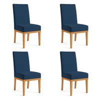 Kit 4 Cadeiras de Jantar Brisa Veludo Base de Madeira - Pallazio Cor:Azul Marinho