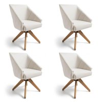 Kit 4 Poltronas Giratórias Alana Veludo Base de Madeira - Pallazio Cor:Bege
