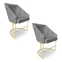 Kit 2 Poltronas Decorativas Alana Veludo Grafite Base de Ferro Dourado - Pallazio