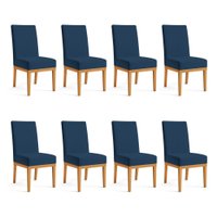 Kit 8 Cadeiras de Jantar Brisa Veludo Azul Marinho Base de Madeira - Pallazio