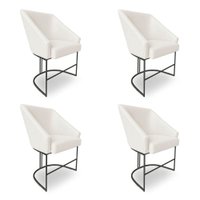 Kit 4 Poltronas Luxo Alana Bouclê Base Ferro Preto - Pallazio Cor:Bege