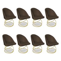 Kit 08 Cadeiras Poltrona de Jantar Bela Suede Marrom Base Metálica Luxo Dourado - Pallazio