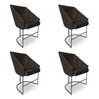 Kit 4 Poltronas Luxo Alana Suede Base Ferro Preto - Pallazio Cor:Marrom