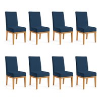 Kit 8 Cadeiras de Jantar Brisa Veludo Base de Madeira - Pallazio Cor:Azul Marinho