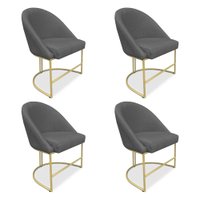 Kit 04 Cadeiras Poltrona de Jantar Bela Veludo Grafite Base Metálica Industrial Dourado - Pallazio