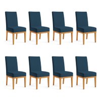Kit 8 Cadeiras de Jantar Brisa Suede Base de Madeira - Pallazio Cor:Azul Marinho