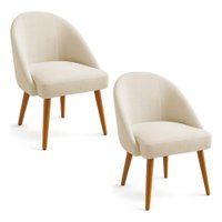 Kit 02 Cadeiras Poltrona de Jantar Estofada Luna Boucle Bege Pés Palito Castanho - Pallazio
