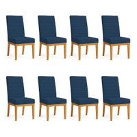 Kit 8 Cadeiras de Jantar Solana Veludo Base de Madeira - Pallazio Cor:Azul Marinho