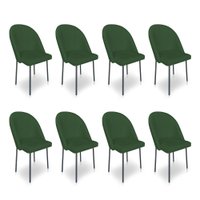 Kit 8 Cadeiras Poltrona de Jantar Ariel Suede Verde Pés de Ferro Preto - Pallazio