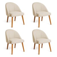 Kit 04 Cadeiras Poltrona de Jantar Luna Suede Bege Pés Palito Castanho - Pallazio