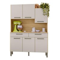 Armário de Cozinha Compacta 6 Portas e 2 Gavetas 132cm Silver Freijó Soft - Pallazio