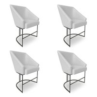 Kit 4 Poltronas Luxo Alana Bouclê Cinza Base Ferro Preto - Pallazio