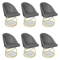 Kit 06 Cadeiras Poltrona de Jantar Bela Suede Grafite Base Metálica Luxo Dourado - Pallazio