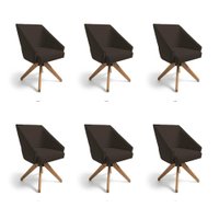 Kit 6 Poltronas Giratórias Alana Suede Marrom Base de Madeira - Pallazio