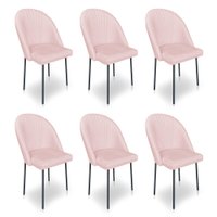Kit 6 Cadeiras Poltrona de Jantar Ariel Suede Rosa Bebê Pés de Ferro Preto - Pallazio