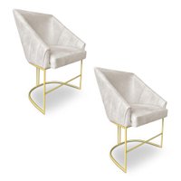 Kit 2 Poltronas Decorativas Alana Veludo Bege Base de Ferro Dourado - Pallazio
