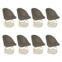 Kit 08 Cadeiras Poltrona de Jantar Bela Suede Marrom Rato Base Metálica Luxo Dourado - Pallazio