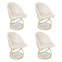 Kit 04 Cadeiras Poltrona de Jantar Bela Veludo Bege Base Metálica Luxo Dourado - Pallazio