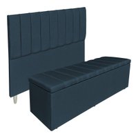 Kit Cabeceira e Calçadeira Recamier Baú Queen 1,60m Holanda Suede Azul Marinho - Pallazio