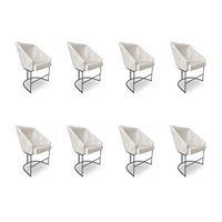 Kit 8 Poltronas Luxo Alana Suede Bege Base Ferro Preto - Pallazio