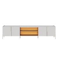 Rack Bancada Para TV 75 Pol 240 cm Maggiore Com Led Pes Metal Off White Matte Freijo CLB