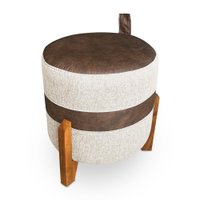 Puff Banqueta Le Mans Linho e Corano Nozes Base de Madeira - Pallazio