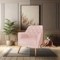 Poltrona Velvet Strass Veludo Pés de Madeira - Pallazio Cor:Rosa Bebê