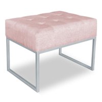 Puff Lisa Suede Base Metálica Industrial Prata - Pallazio