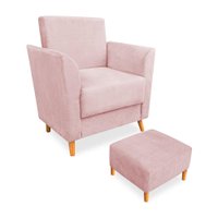 Poltrona de Amamentação com Puff Flavia Suede Rosa Bebê - Pallazio