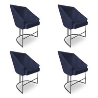 Kit 4 Poltronas Luxo Alana Suede Azul Marinho Base Ferro Preto - Pallazio
