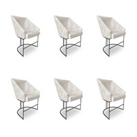 Kit 6 Poltronas Luxo Alana Veludo Bege Base Ferro Preto - Pallazio
