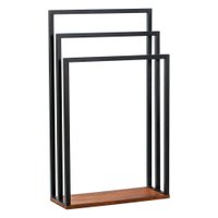 Porta Toalha Para 3 Toalhas Eleganza 50 cm Metal Preto e Madeira - Pallazio