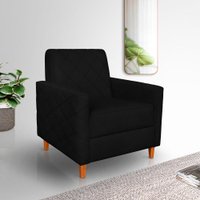 Poltrona Liana Veludo Pés de Madeira - Pallazio Cor:Preto