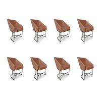 Kit 8 Poltronas Luxo Alana Bouclê Terracota Base Ferro Preto - Pallazio