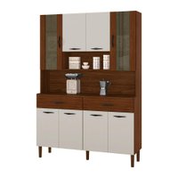 Armário de Cozinha Compacta 8 Portas e 2 Gavetas 121cm Gold Ripado Nogueira/Off White - Pallazio