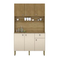 Armário de Cozinha Compacta 6 Portas e 1 Gaveta 111cm Veneza Ripado Freijó/Vanilla - Pallazio