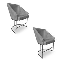 Kit 2 Poltronas Luxo Alana Veludo Grafite Base Ferro Preto - Pallazio